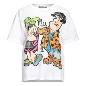 AW22 MOSCHINO Couture Jeremy Scott White Flinstones Graphic Oversized T Shirt